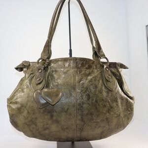 Roberta Gandolfi Hobo Bag Womens Large Olive‎ Green Leather Made in Italy Heart